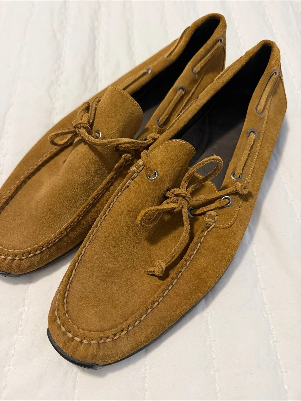Martin Dingman Men's Suede Lace Driving Loafers in Cognac Brown